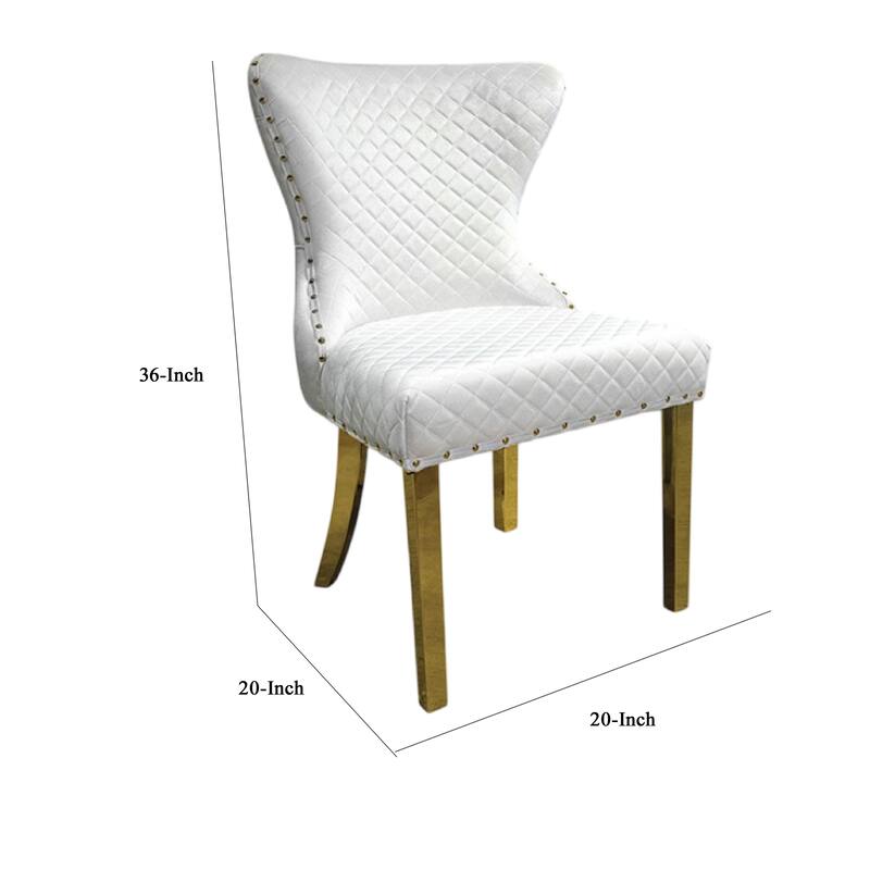 Anova Dining Side Chair Set of 2, Diamond Pattern White Seat, Gold Leg
