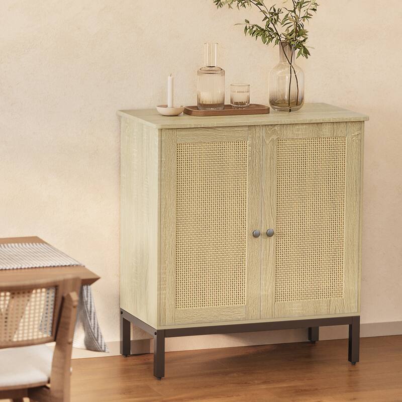 Rattan Accent Buffet Sideboard Storage Cabinet with 2 Doors