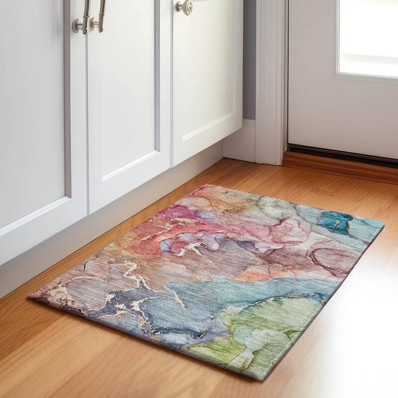 Premium Washable Super Soft Abstract Contemporary Mayfield Rug - Blue - 1' 8" x 2' 6" - Rectangle