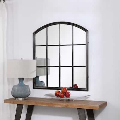 Uttermost Lyda 35" Wide Arched Window Pane Style Iron Wall Mirror