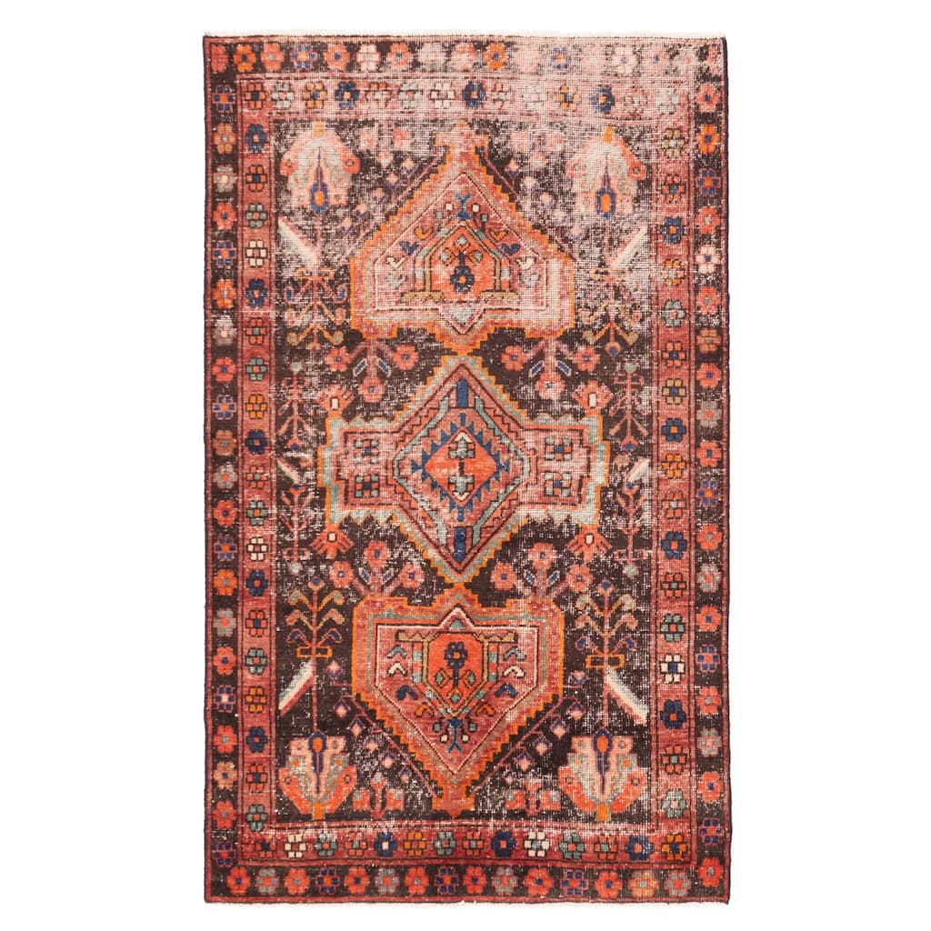 ECARPETGALLERY Hand-knotted Antalya Vintage Dark Brown Wool Rug - 3'10 x 6'4