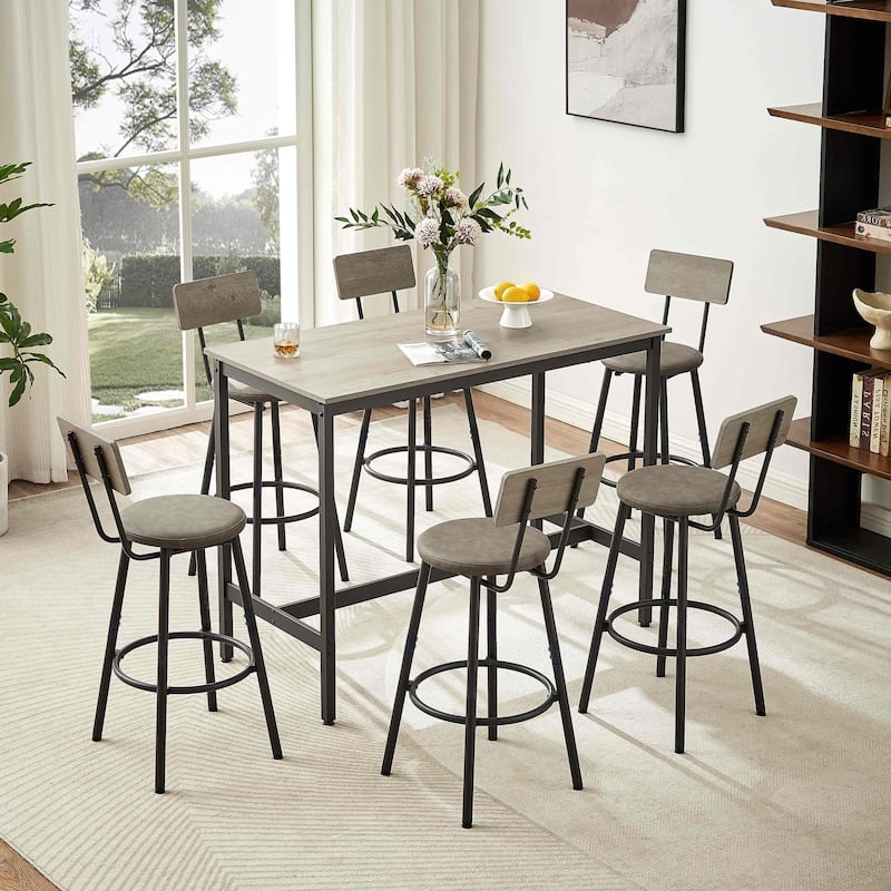 Pub High Dining Table 7 Piece Set - Grey