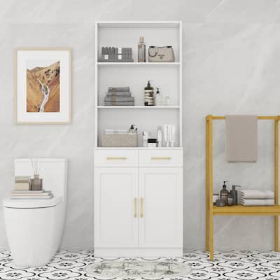 Bathroom storage cabinet with two doors and drawer adjustable dividers