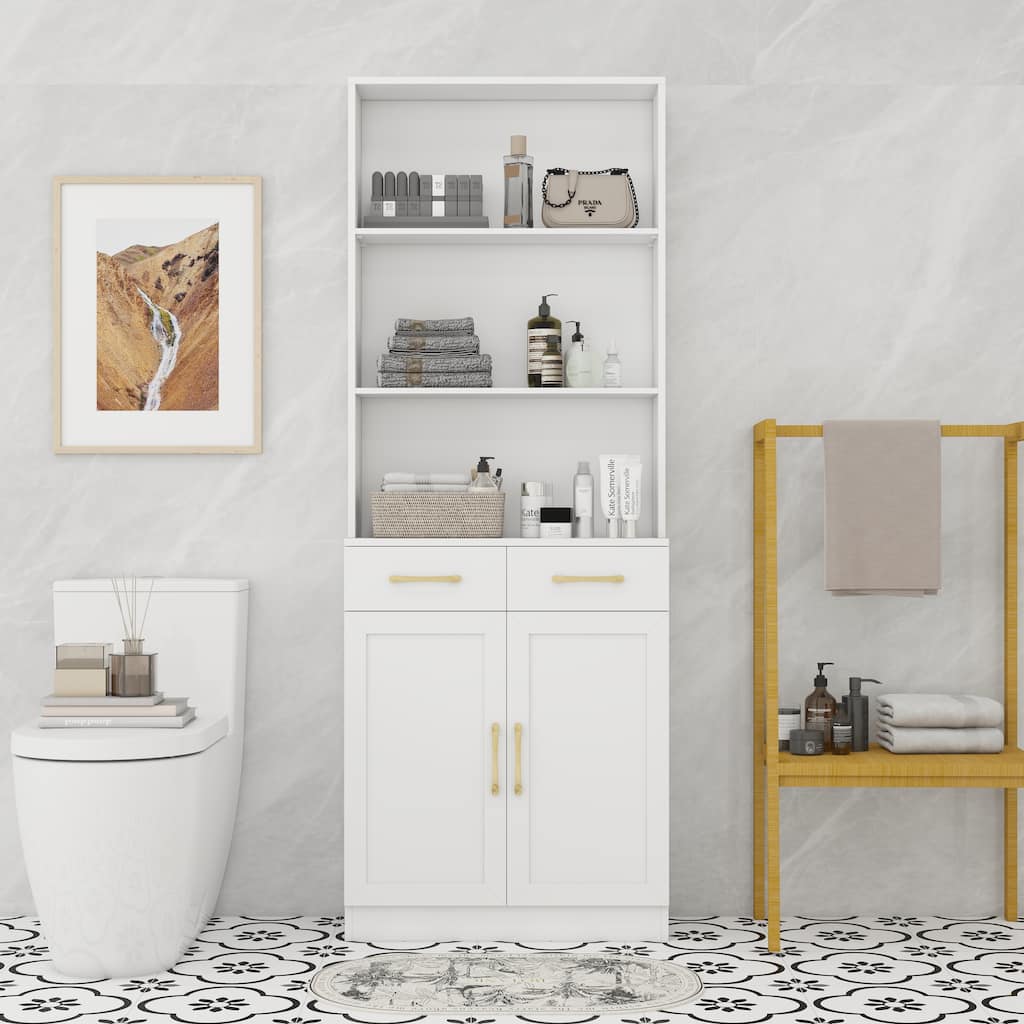 Bathroom storage cabinet with two doors and drawer adjustable dividers