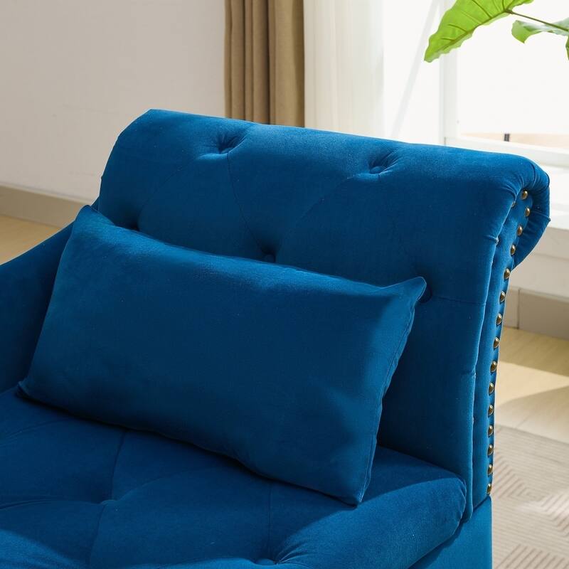 Velvet Chaise Lounge with a Storage Function, Tufted Cushions & Nailheads