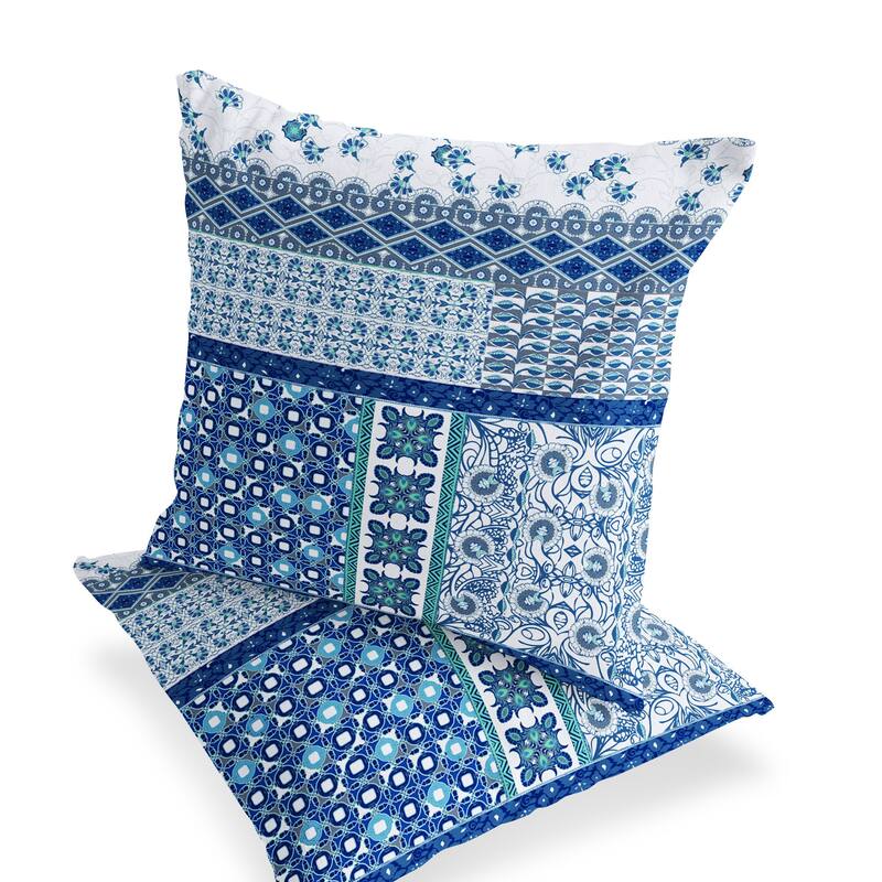 HomeRoots Set of Two 16" X 16" Blue and White Blown Seam Floral Indoor Outdoor Throw Pillow - 16.00' X '16.00' X '5.00