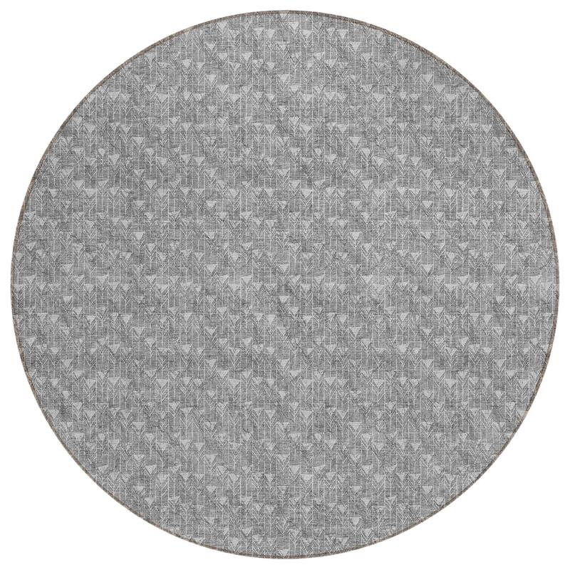 Alsiva Abstract Shapes Weather Resistant Timeless Fusion Outdoor Rug - 8' Round - Grey