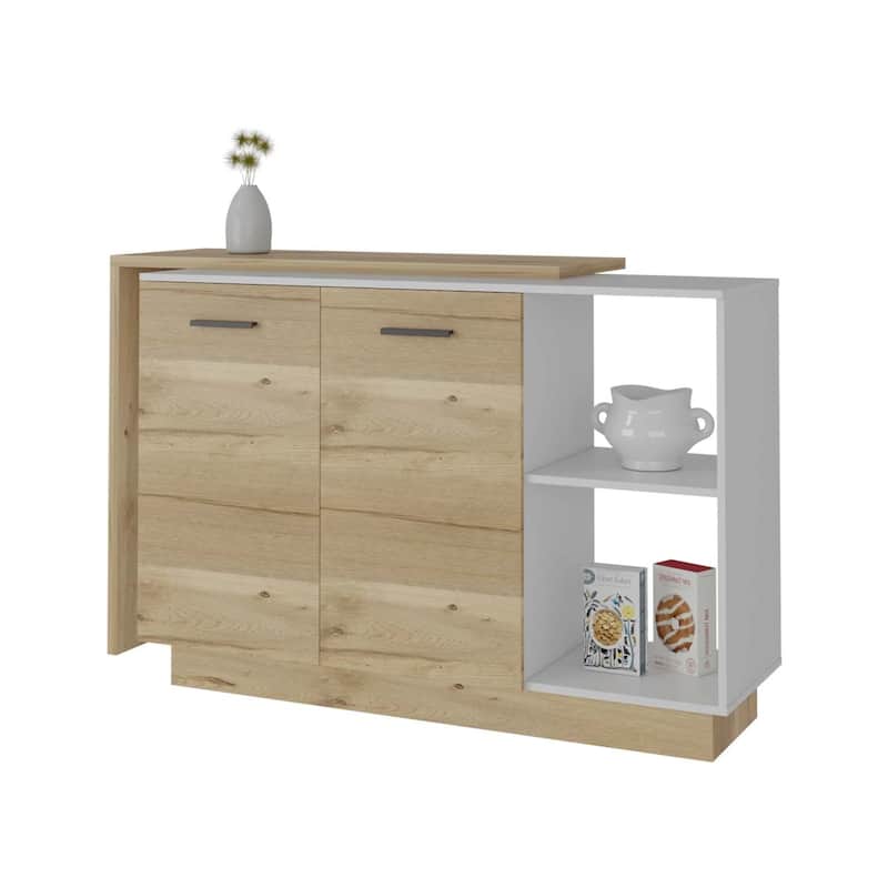 Le Mans Kitchen Island - White Kitchen Cart with Storage & Countertop