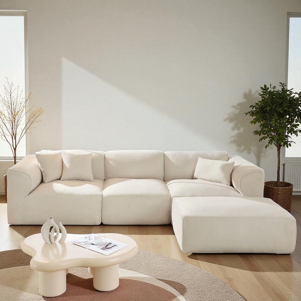 122" Luxury Velvet 4-Seater Sofa with Pure Sponge Cushions, Detachable Ottoman and 3 Throw Pillows for Living Room