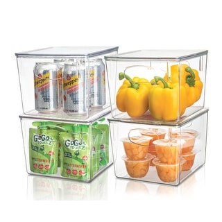 Stackable Fridge/Freezer Bins Organizer w Lid Food Storage Containers ...