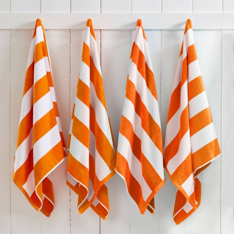 Linery & Co. Oversized Cotton Cabana Beach Towel, 4 Pack - 35" x 70" - 4 Pack- 35" x 70" - Orange