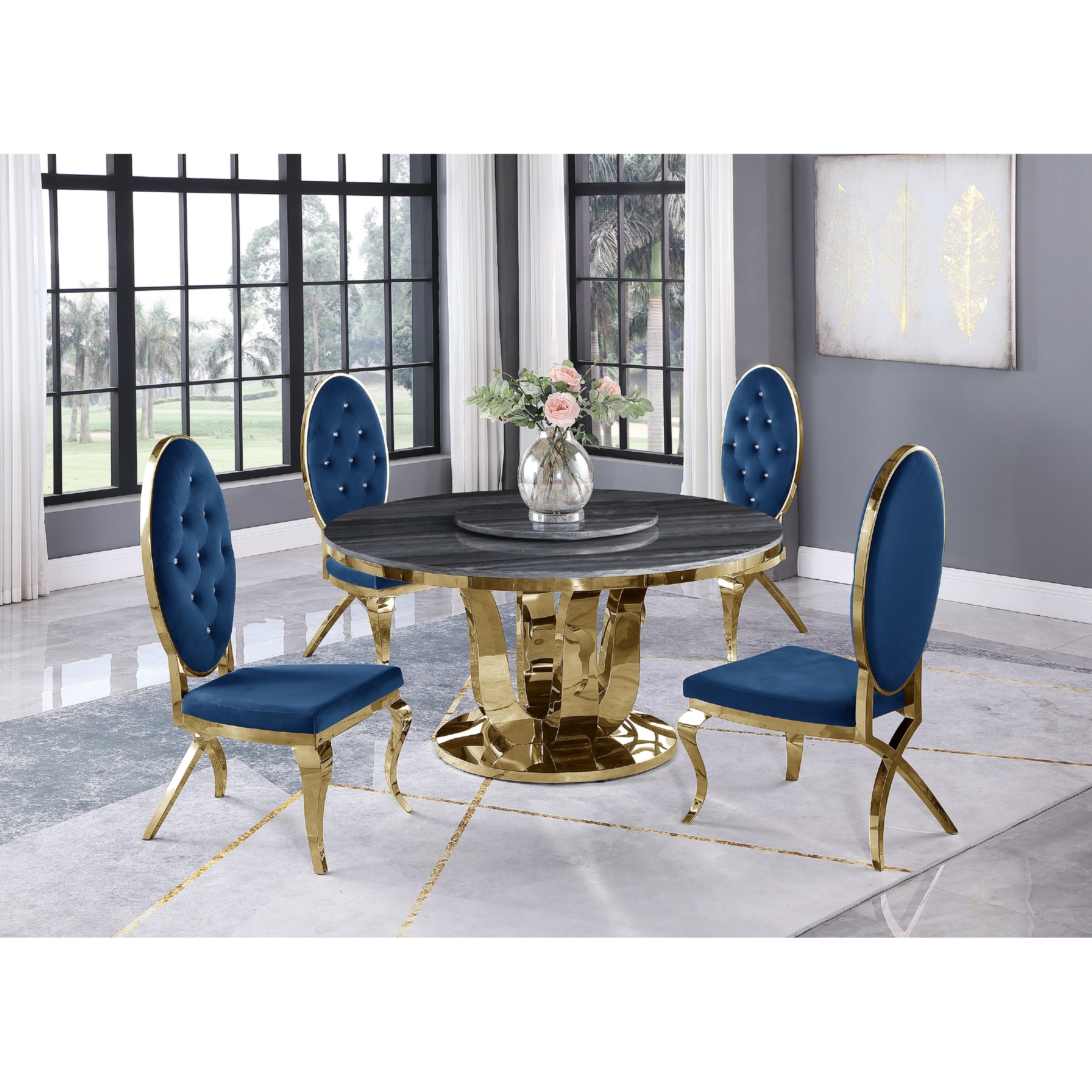 Best Quality Furniture Round Grey Marble Lazy Susan 5 piece Dining