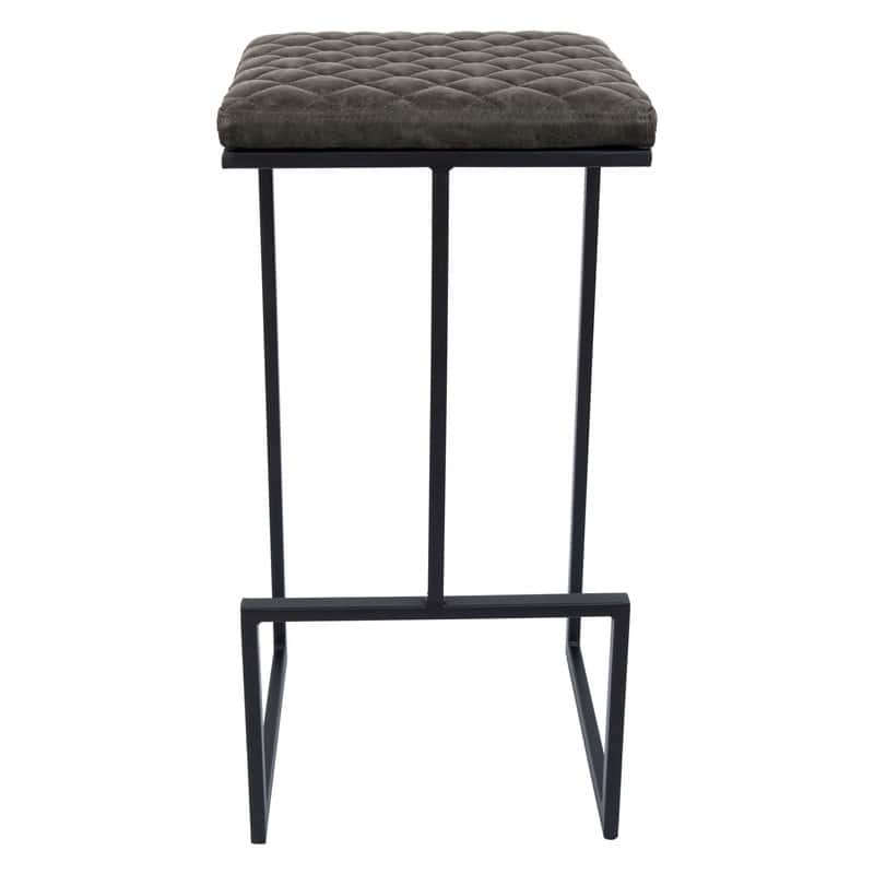 Quincy Leather Quilted Counter Height Barstool (Set of 2) with Upholstered Square Seats & Footrest for Home Bar & Kitchen