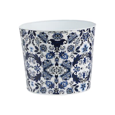 12" Oriental Blue and White Classic Round Metal Planter - 10