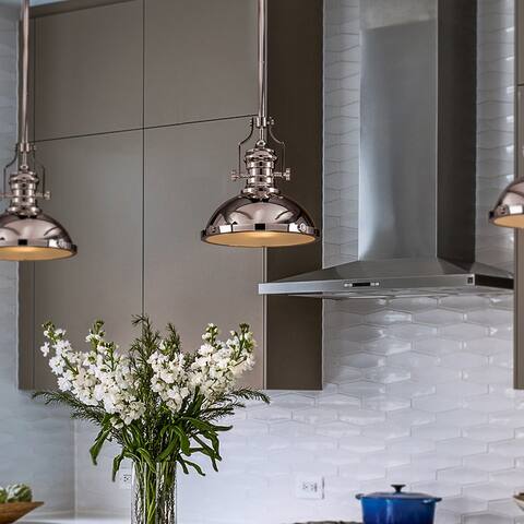 1-Light 13" Modern Industrial Polished Nickel Single Dome Pendant Light For Kitchen Island