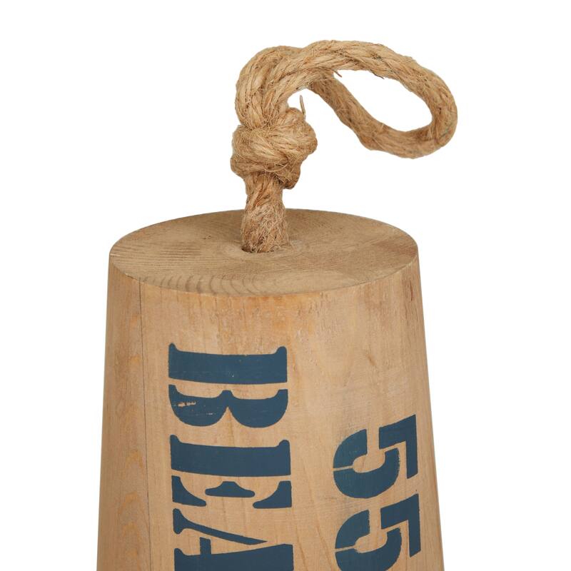 Brown Wood Door Stopper Buoy Decorative Sculpture with Rope Accents (Set of 2)