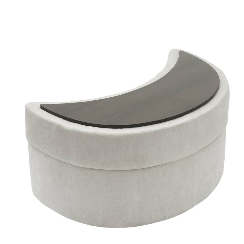 Chenille Half Moon Storage Ottoman(Set of 2)