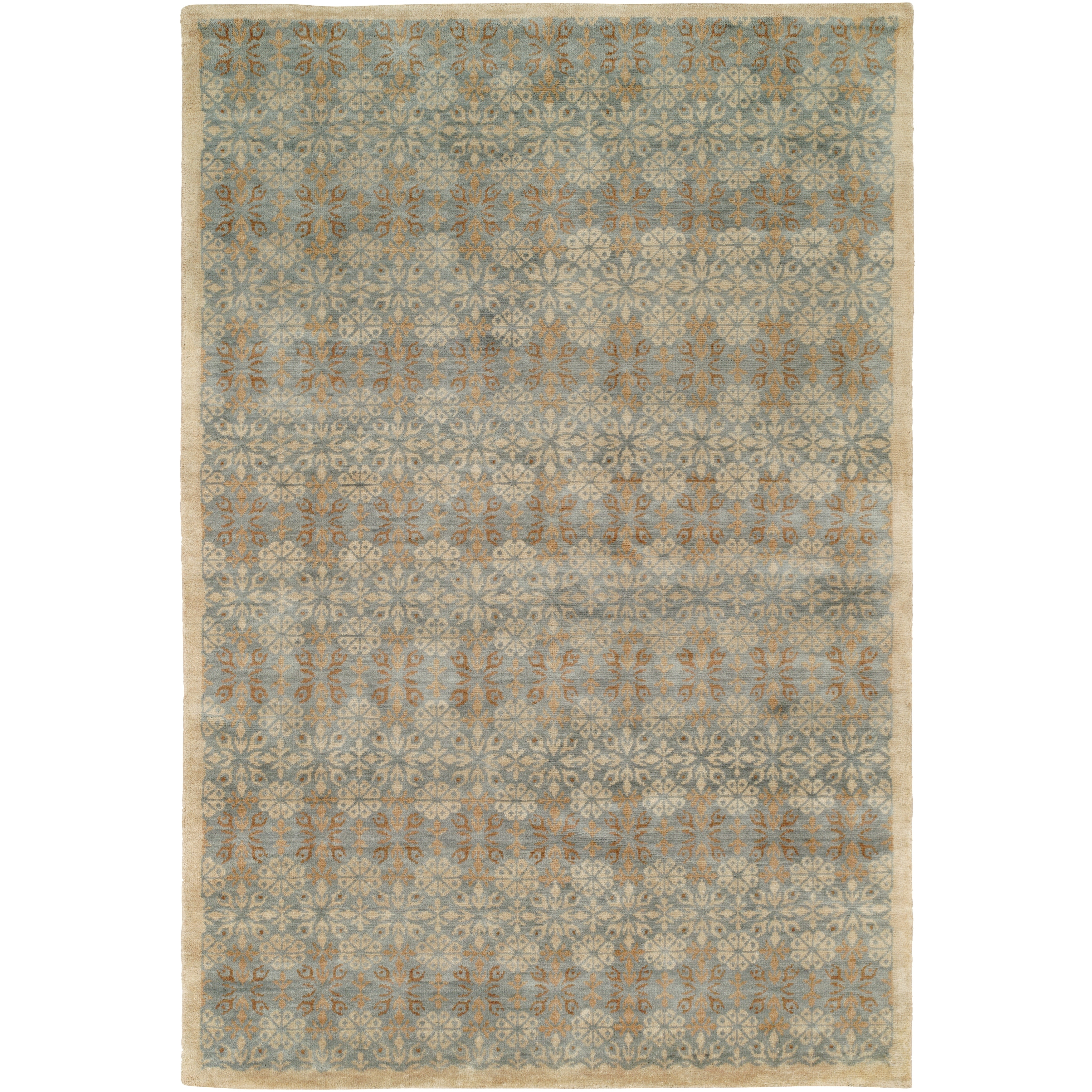 KALATY Transitional Blue Hand-Knotted Wool Area Rug