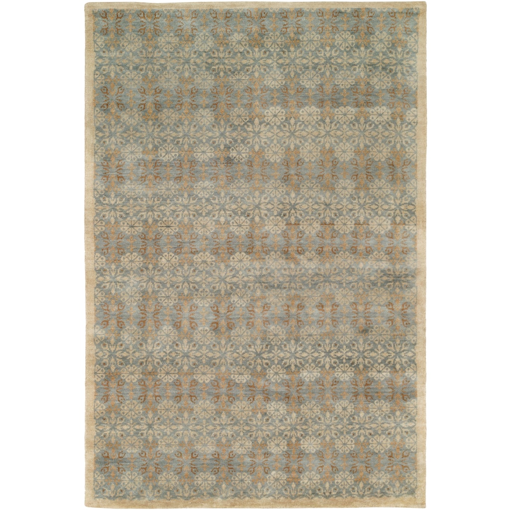 Transitional Blue Hand-Knotted Wool Area Rug