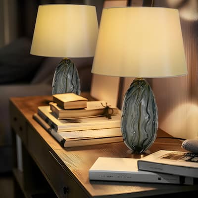 Modern 25-inch Table Lamp Textured Glass Desk Lights in Blue and Gold - D15.7"*H25"