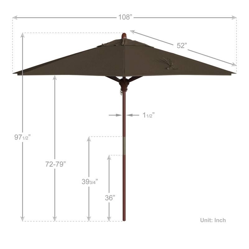 California Umbrella 9ft Marenti Wooden Sunbrella Patio Umbrella with Sunbrella Fabric, Base Not Included