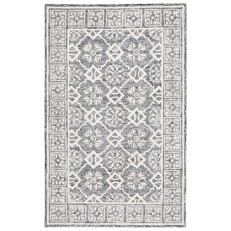 SAFAVIEH Handmade Metro Lambrini French Country Wool Rug - 6' Square - Black/Ivory