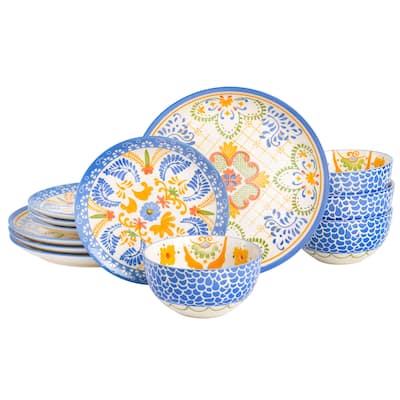Laurie Gates Tierra Tile 12Pc Round Stoneware Dinnerware Set
