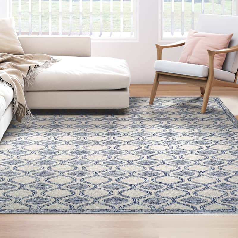 Handmade Terasia Geometric Sea Wool Area Rug