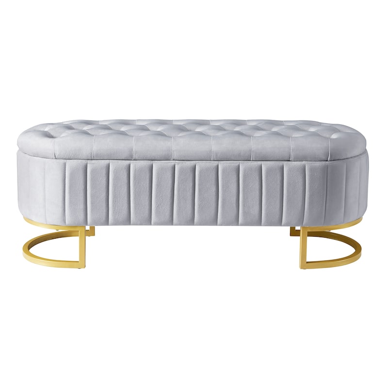 Upholstered Velvet Storage Ottoman Bench with Button-Tufted,Metal Legs