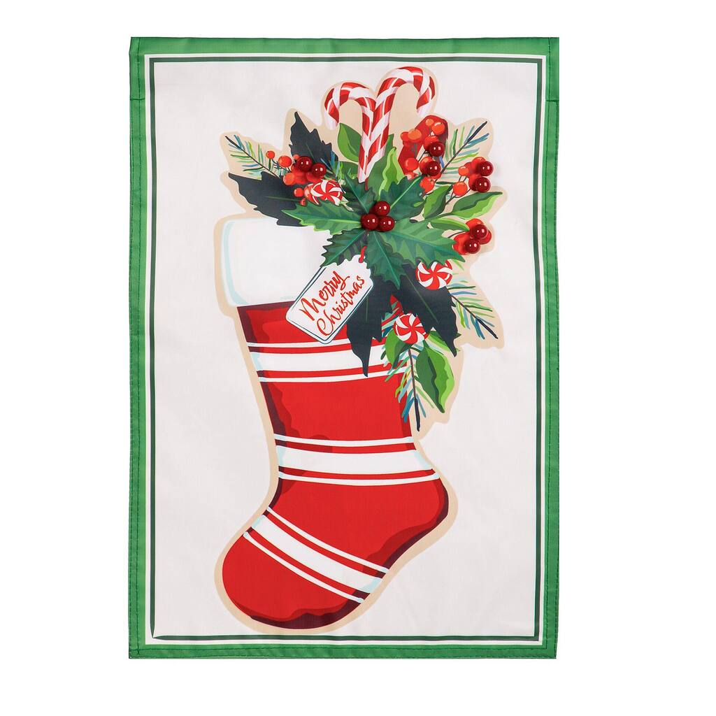 12.5 in. x 18 in. Merry Christmas Stocking Applique Garden Flag - Multicolor - 12.5 in x 18 in