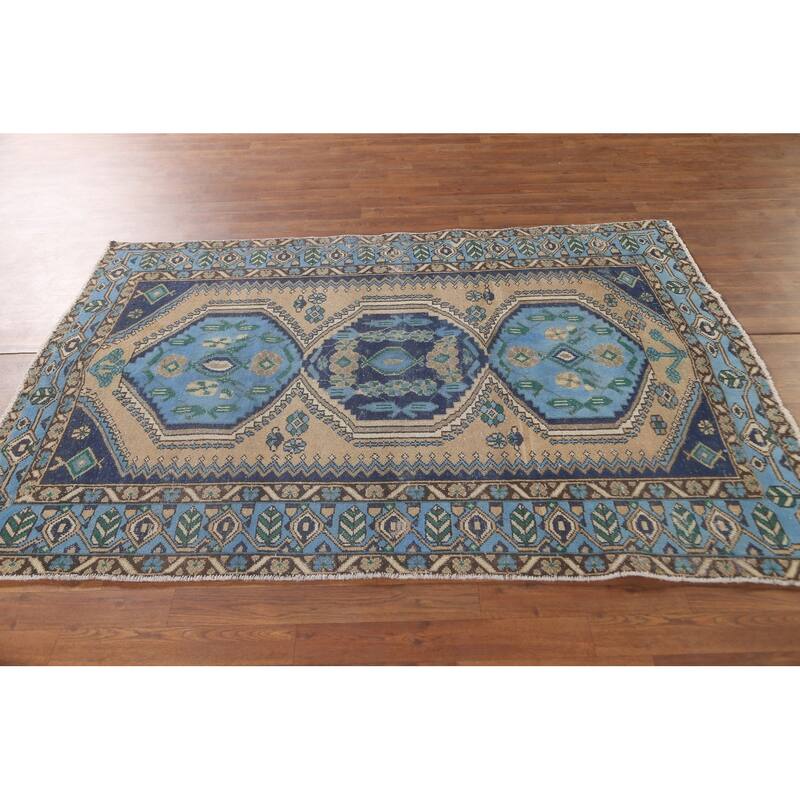 Bakhtiari Persian Vintage Area Rug Hand-Knotted Geometric Wool Carpet - 4'7"x 6'6"