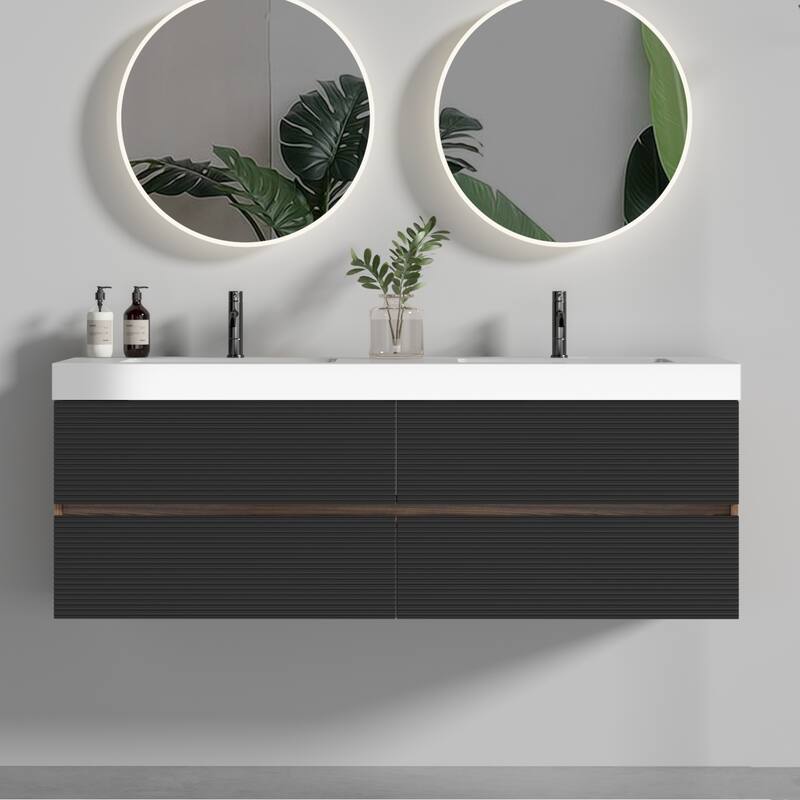 GDFStudio - Grace Floating Bathroom Vanity with Solid Surface Sink and Soft-Close Storage