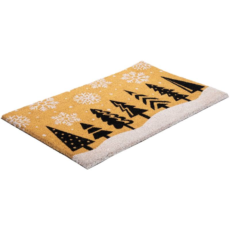 Trees and Snowflakes Natural Coir Christmas Outdoor Doormat 18" x 30"