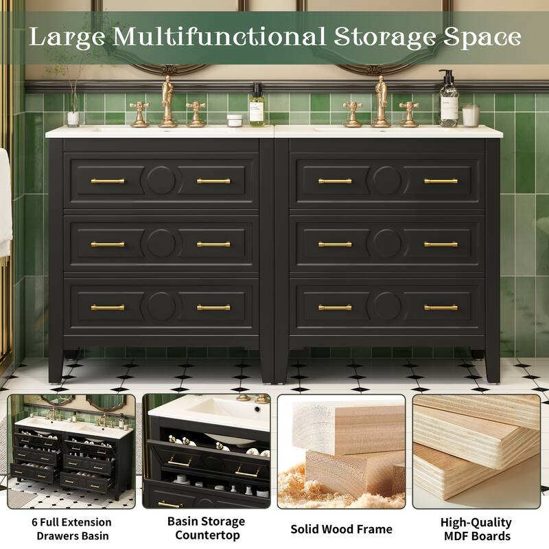 60'' Freestanding Bathroom Vanity Set with White Integrated Ceramic Sink - 60" x 18.3" x 34''