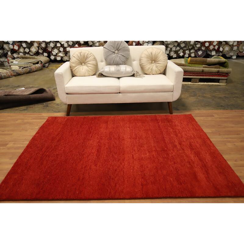 Hand Knotted Oriental 100% Wool Carpet Modern Solid Oranges & Rust Gabbeh Area Rug - 6' 5'' X 4' 11''