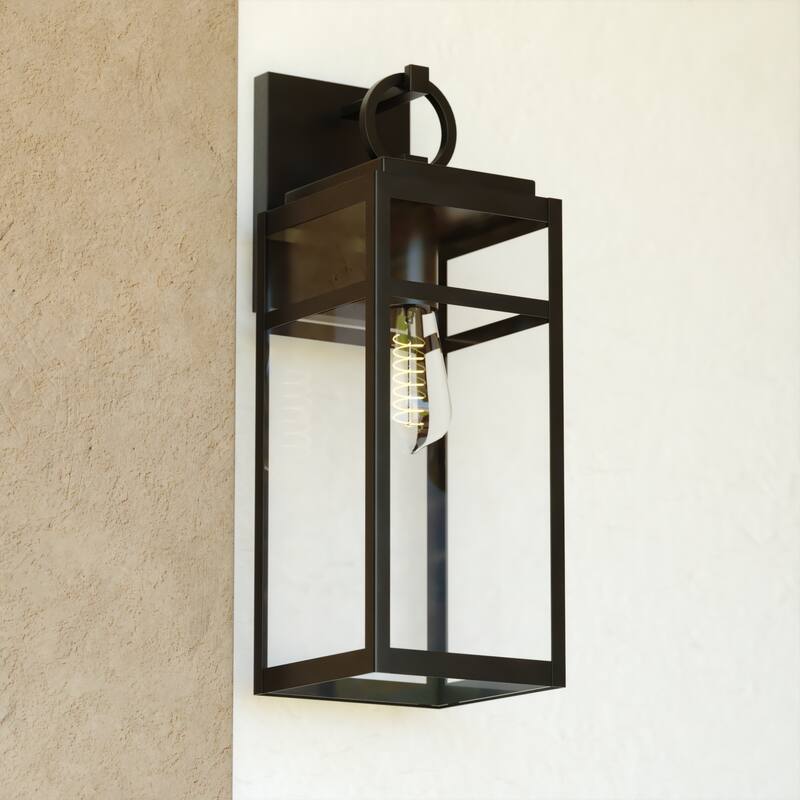 Hubbard 1 Light Dusk to Dawn Textured Black Outdoor Wall Lantern Clear Glass Shade - Textured Black - 6-in W x 17.75-in H x 7.25-in D