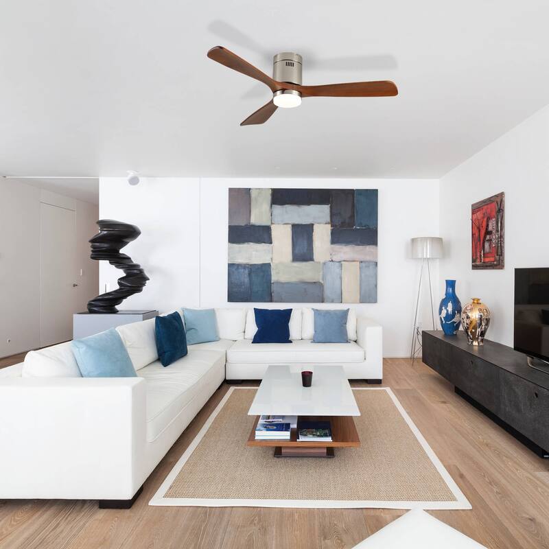 52 Inch Ceiling Fan with Light,3 Light Walnut Solid Wood Blades,Remote Control,6-speed Reversible DC Motor