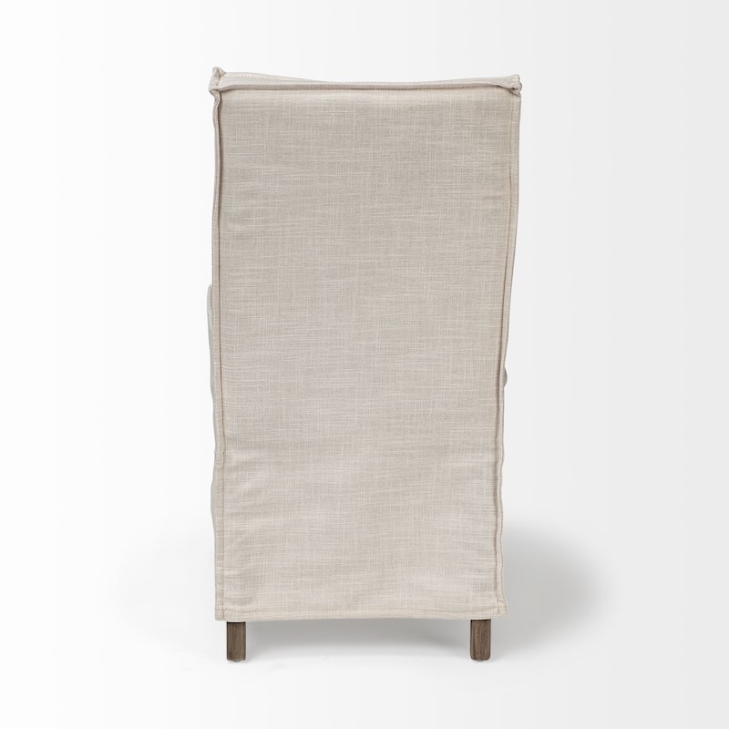 Elbert I Cream Fabric Slip-Cover w/ Brown Solid Wood Base Dining Chair (Set of 2) - 19.3"W x 21.8"D x 35.3"H
