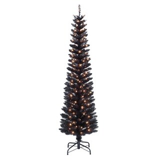 Puleo International 6 ft. Pre-Lit Black Tinsel Artificial Tree