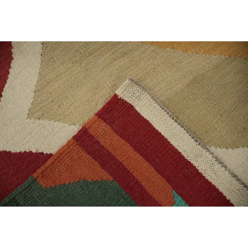 Hand Woven Oriental 100% Wool Carpet Southwestern Modern Multi-Colored Kilim Area Rug - 11' 2'' X 7' 11''