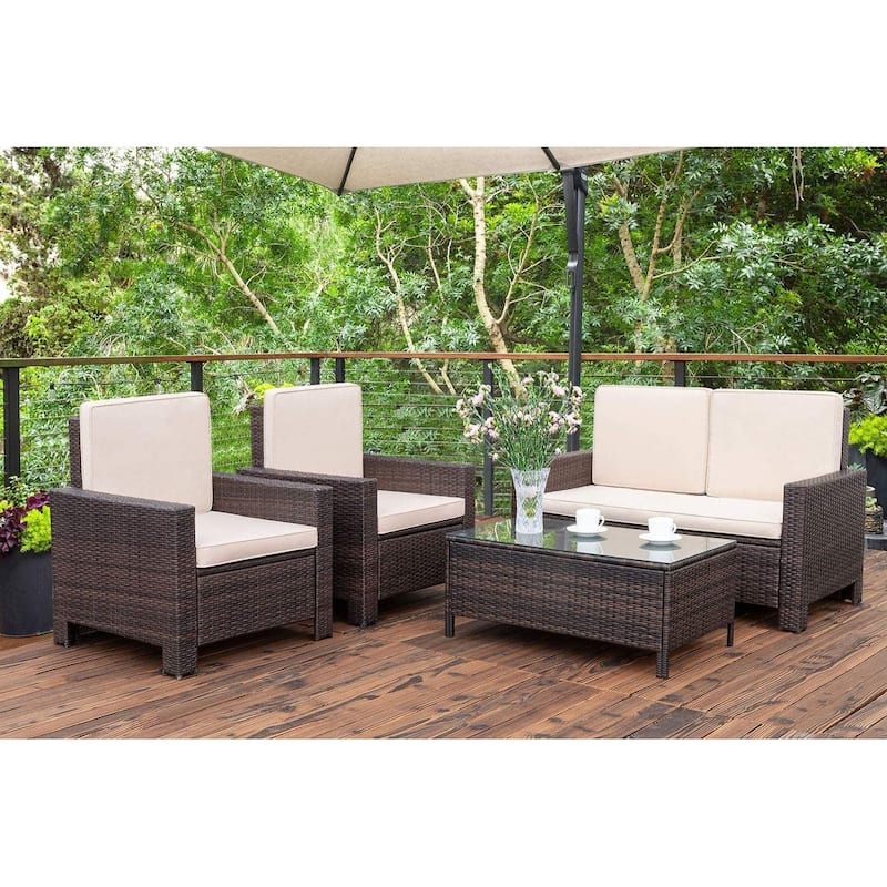Homall Rattan Steel/ PE Rattan 4-piece Outdoor Patio Furniture Set - Brown/Beige