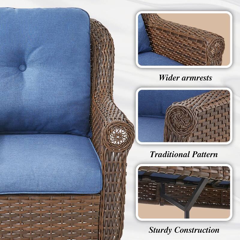 3-Seat Outdoor Patio Sofa Couch Brown - Blue