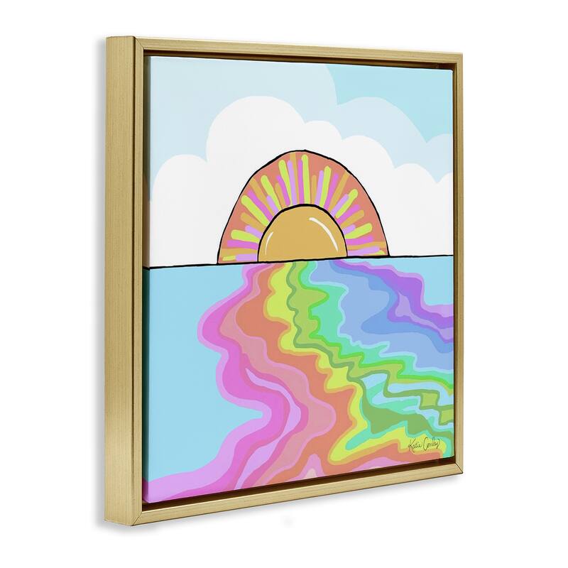 Stupell Swirling Rainbow on Sea Surface Framed Floater Canvas Wall Art Design By Katie Conley