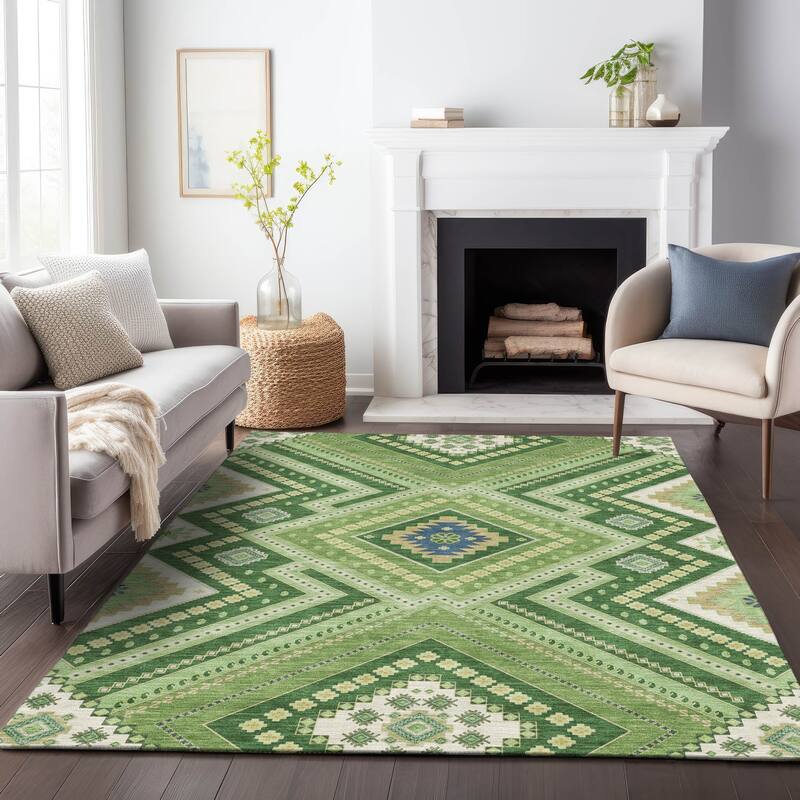 Machine Washable Indoor/ Outdoor Global Boho Chantille Rug