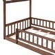 preview thumbnail 7 of 7, Twin Size Wood House Bed Frame with Fence & Roof, Playhouse Style Bed for Kids & Teens, Sturdy Pinewood Construction, Walnut