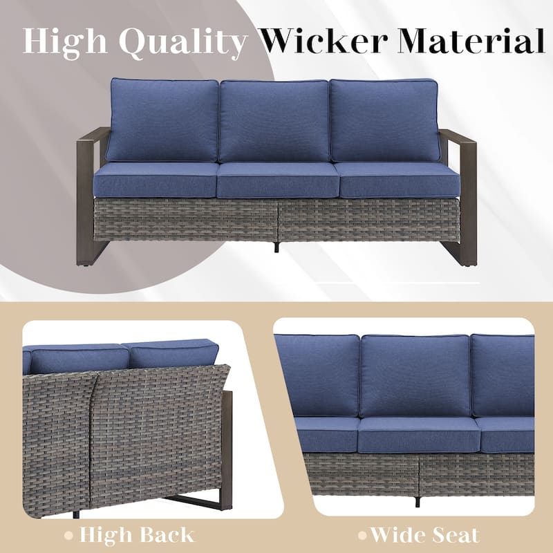All-Weather Wicker Sofa with Ottoman - Grey