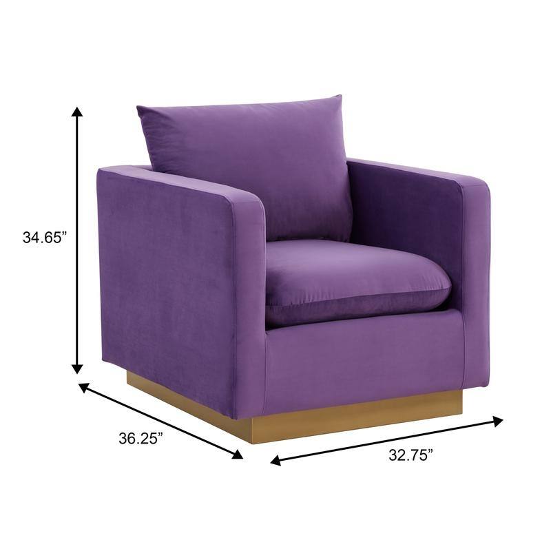 Nervo Velvet Modern Single Seater Sofa, Accent Arm Chair with Gold Stainless Steel Square Base for Living Room & Bedroom - 32.67