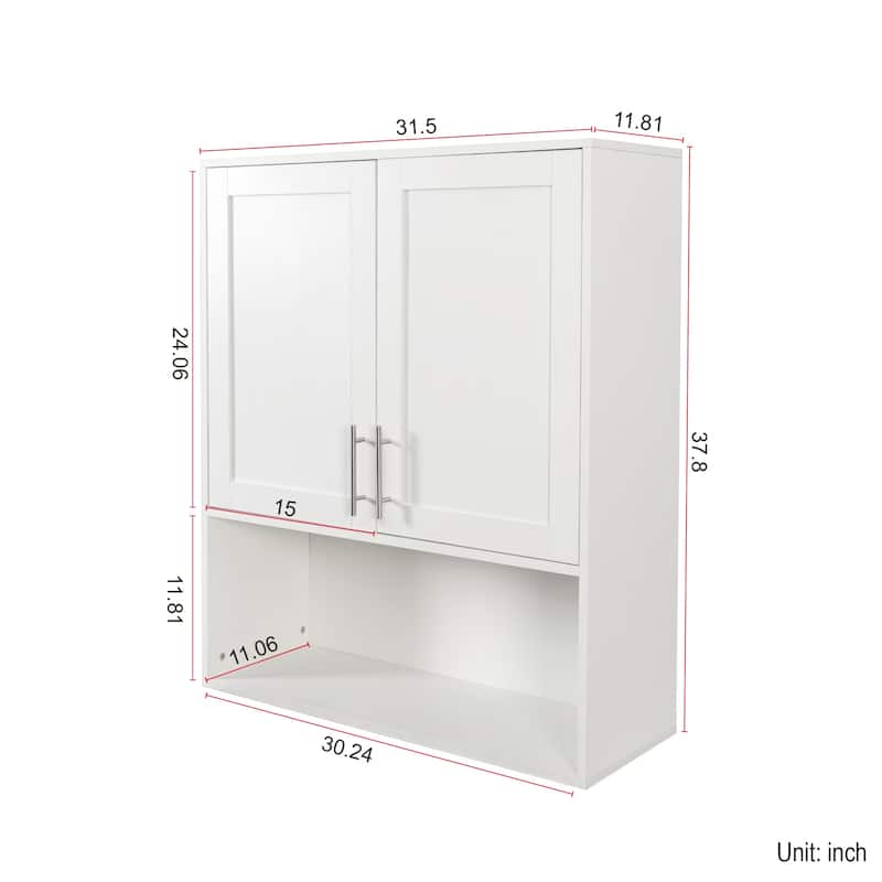 Modern Bathroom Wall Mounted Cabinet with Doors & Storage Space