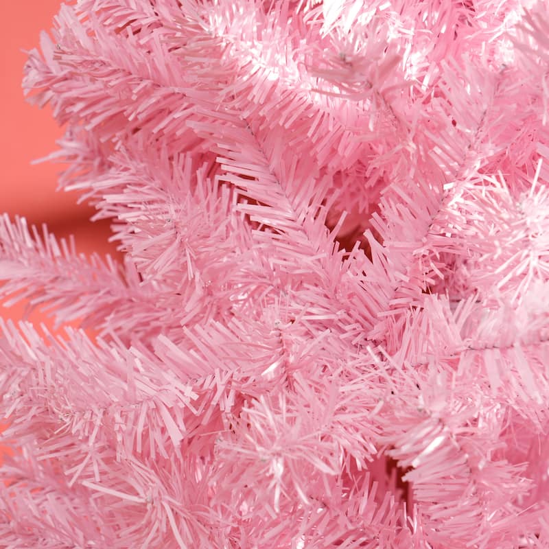 8' Tall Unlit Slim Douglas Fir Artificial Christmas Tree with 1168 Realistic Branch Tips - Pink