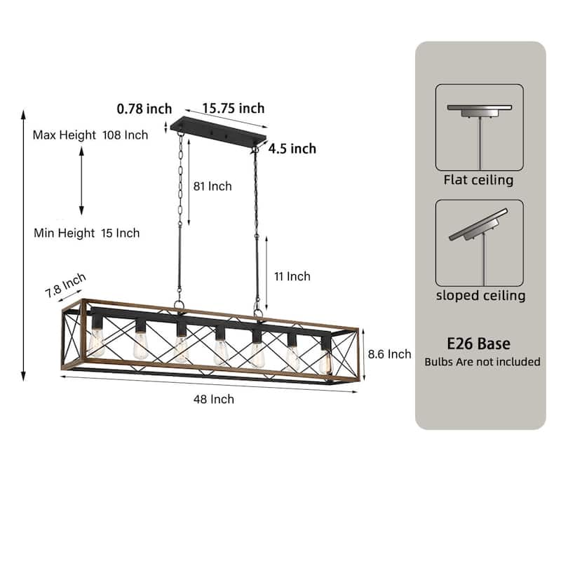 7-Light 48In Linear Modern Farmhouse Kitchen Chandelier - 48''